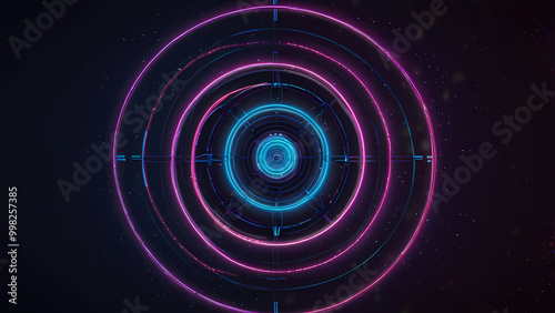 spiritual circular neon background with glowing rings and ethereal light patterns