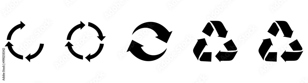 Set of recycle symbols for packaging products. Universal recycling and packing signs. Trash icons. Reuse cycle. Vector eco icons... Set of recycle symbols for packaging products. Universal recycling and packing signs. Trash icons. Reuse cycle. Vector eco icons...