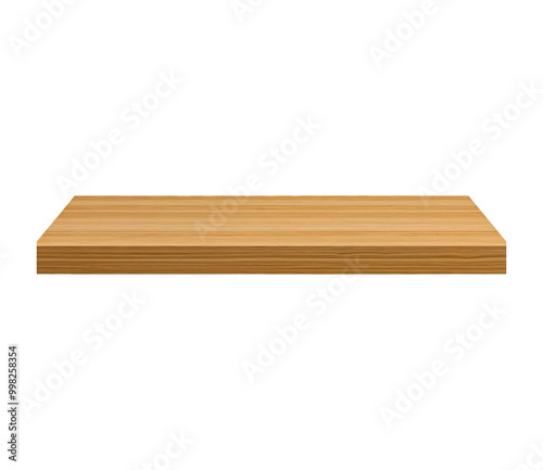 wooden shelf template, desk mock-up, tabletop, front view, isolated 