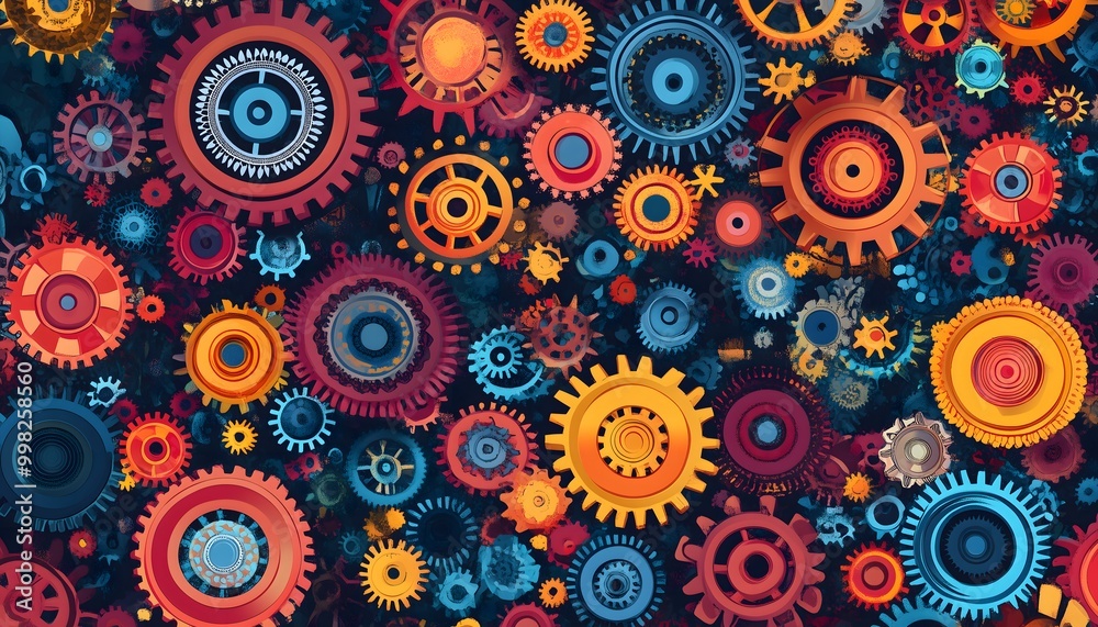 An abstract and seamless illustration of multicolored cogwheels An abstract and seamless illustration of multicolored cogwheels