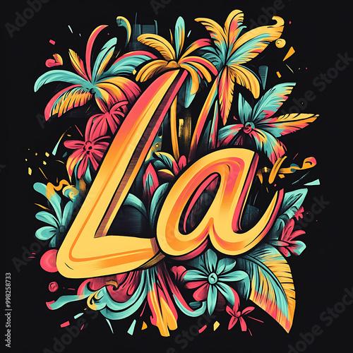 An elegant LA design featuring a backdrop of lush palm trees, capturing the essence of a vibrant coastal lifestyle. Perfect for showcasing luxury, relaxation, and the beauty of Southern California.