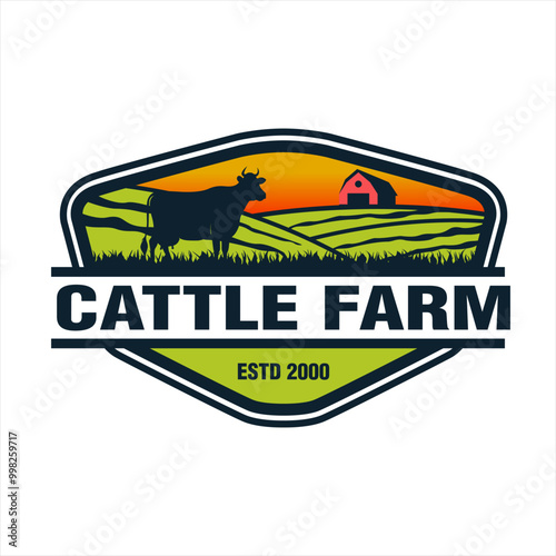 Vintage Cattle angus Ranch farm premium logo silhouette emblem label badge template design vector illustration