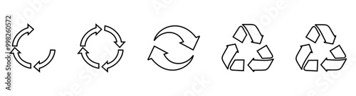 The universal recycling symbols. International symbols used on packaging to remind people to dispose of it in a bin instead of littering. Icons isolated