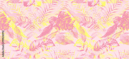 Girls Summer Patter. pink color tropical leaf pattern design. summer hibiscus and leaf seamless vector print for swimwear fashion . Seamless pattern with palms leaves in vector.  textile print design.