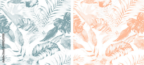Tropical summer leaf's pattern in vector design, Abstract floral leaves seamless pattern. Jungle geometric monochrome seamless pattern. vintage background textile fabric.  t shirt print design