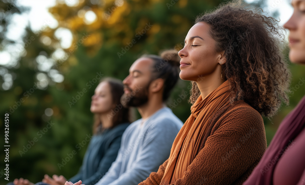A serene mindfulness group session held outdoors, where participants engage in breathing exercises and nature appreciation, fostering mental clarity and emotional well-being. A serene mindfulness group session held outdoors, where participants engage in breathing exercises and nature appreciation, fostering mental clarity and emotional well-being.