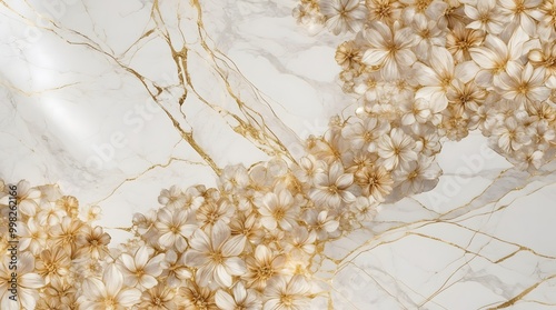 A breathtakingly detailed illustration of a Gold Flowers marble texture background