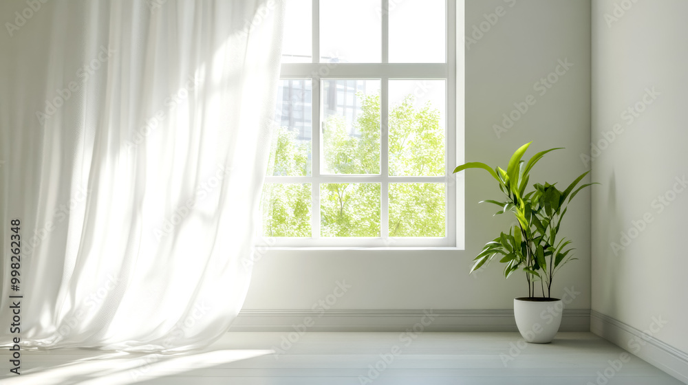 Fototapeta premium Sunlight shining through window in minimalist style room