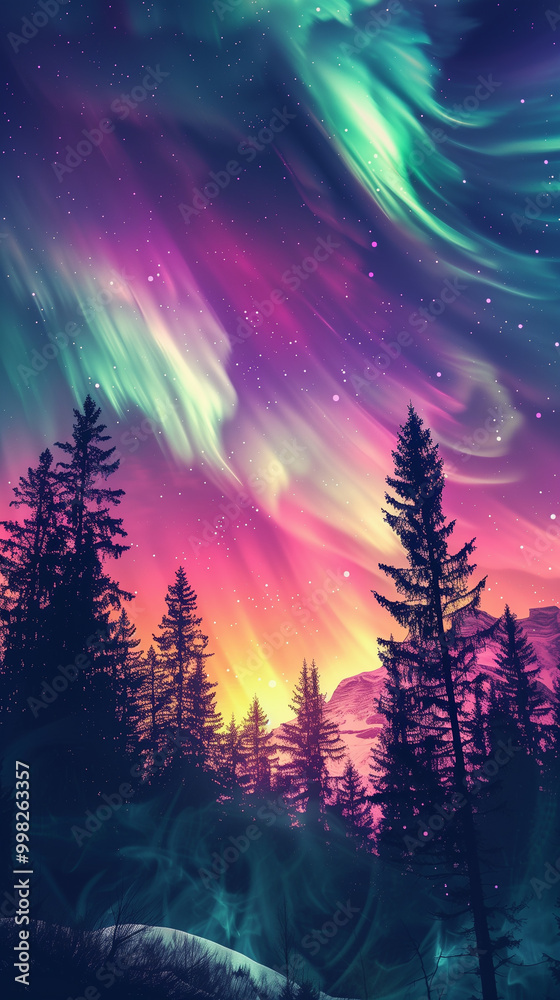 Northern landscape at night with aurora in the sky part 14 Northern landscape at night with aurora in the sky part 14