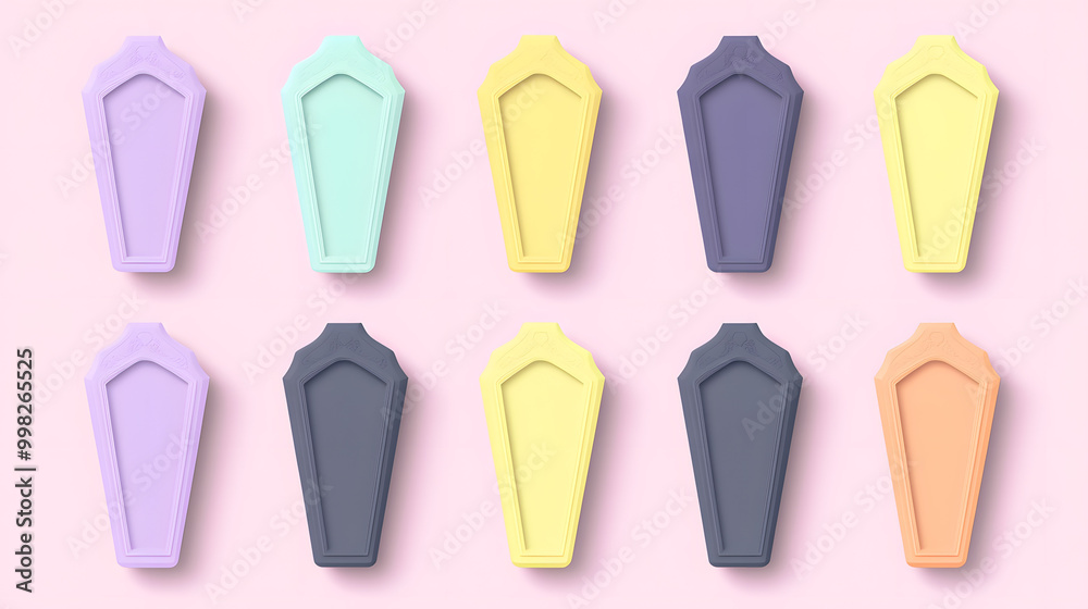 Simple pastel coffin set of icons with smooth edges and soft colors placed on a clean background Simple pastel coffin set of icons with smooth edges and soft colors placed on a clean background