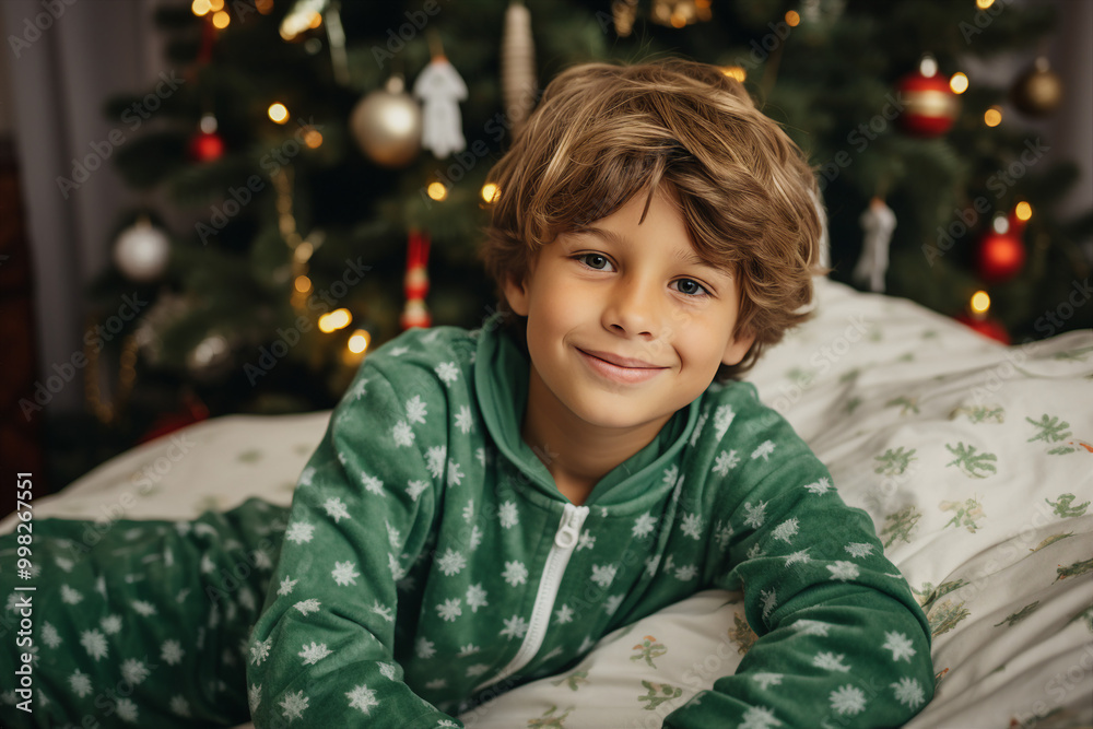 Adorable little child waiting santa in xmas night fell asleep sweet dreams, Generative AI illustration Adorable little child waiting santa in xmas night fell asleep sweet dreams, Generative AI illustration