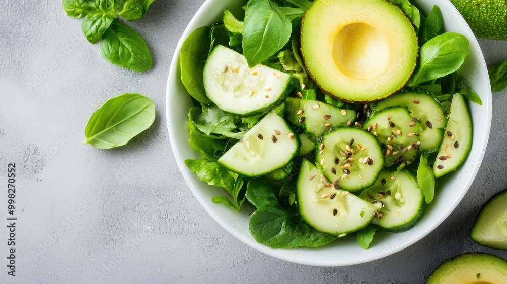 Fresh Salad with Avocado and Cucumber Slices Fresh Salad with Avocado and Cucumber Slices