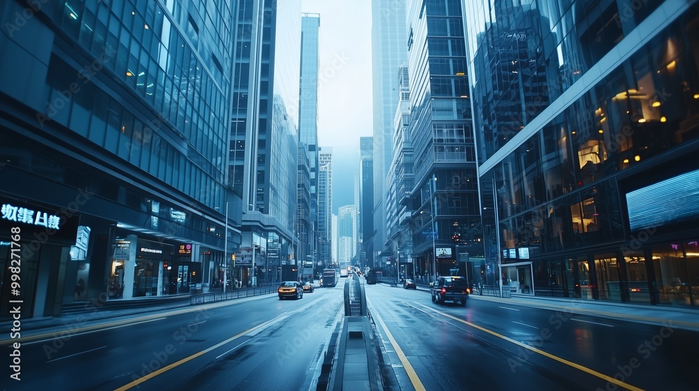 Fototapeta premium Sleek Urban District with Modern Buildings