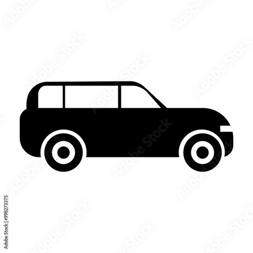 SUV icon, modern look, robust design, off-road vehicle representation, rounded edges, side view, transportation, strong outline, black and white car icon, simple silhouette.