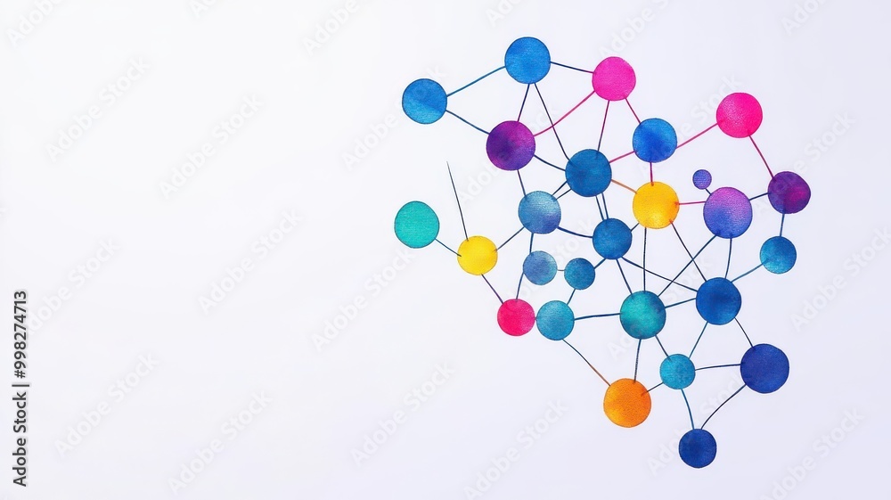 Network of glowing dots connecting people, global teamwork, watercolor style Network of glowing dots connecting people, global teamwork, watercolor style