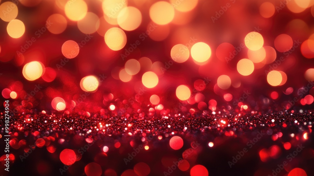 Vibrant red glitter lights background with blurred circle bokeh creating a romantic atmosphere for various occasions and celebrations