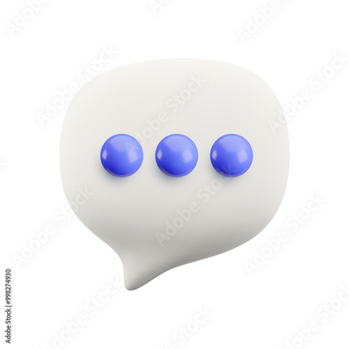 Vector cartoon minimal 3d white speech bubble pin. Realistic render of chat messaging, typing in a chat concept, text comment in social media, dialogue talking balloon with dots, online support icon.