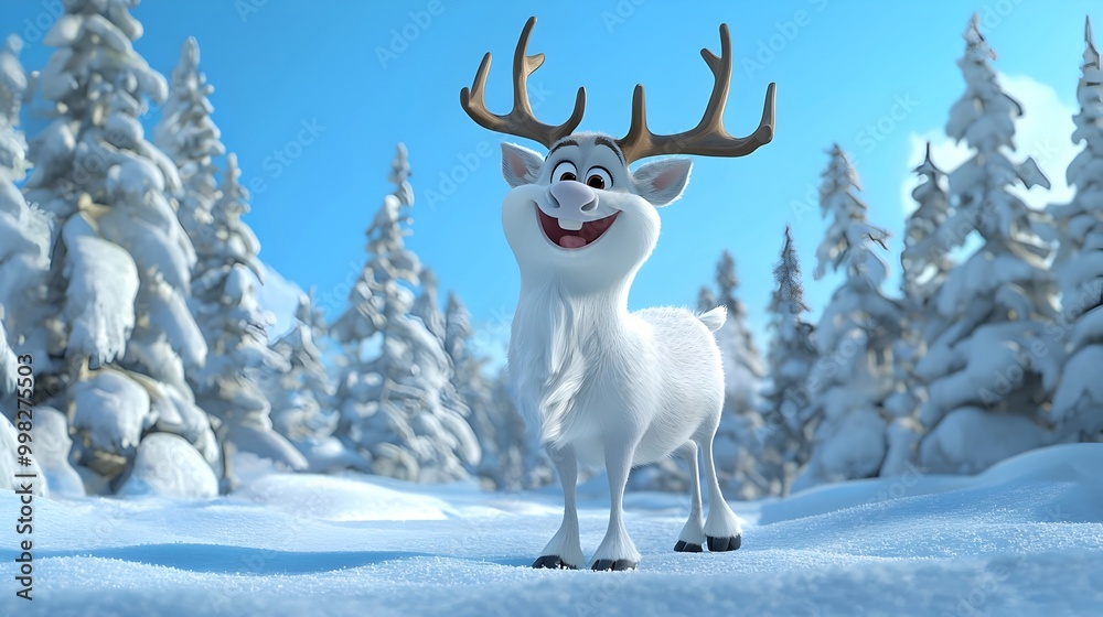 Animated reindeer in snow-covered forest full-body. Animated reindeer in snow-covered forest full-body.