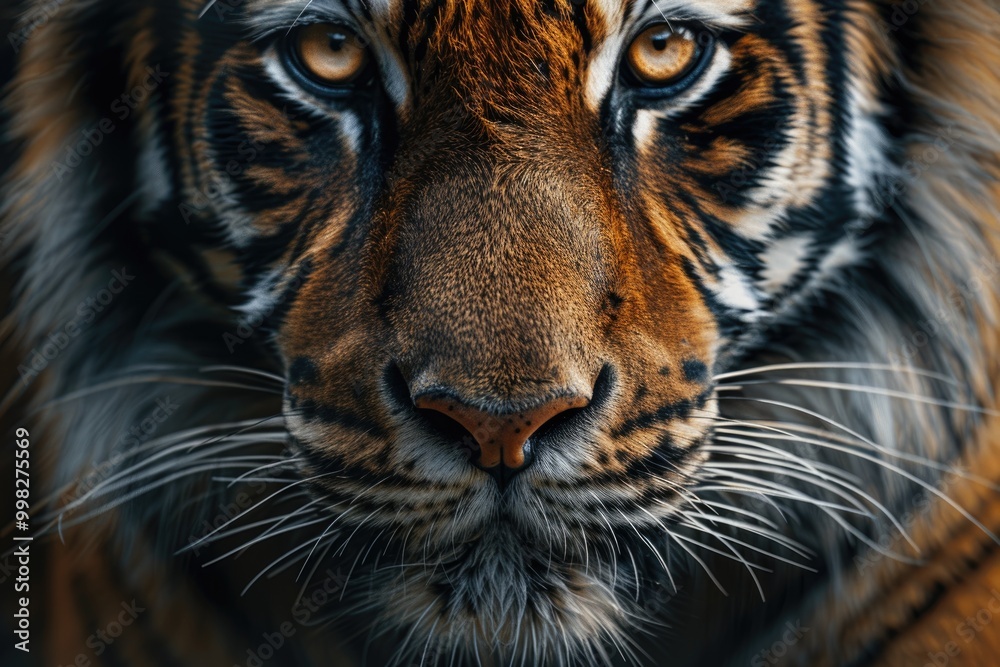 Obraz premium Majestic Tiger Portrait in Golden Hour Light with Bokeh Background