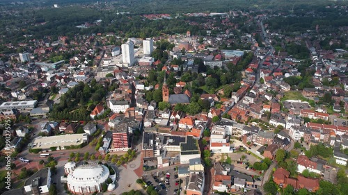 Aerial view of the downtown around the city Itzehoe in Germany on a sunny afternoon in summer photo