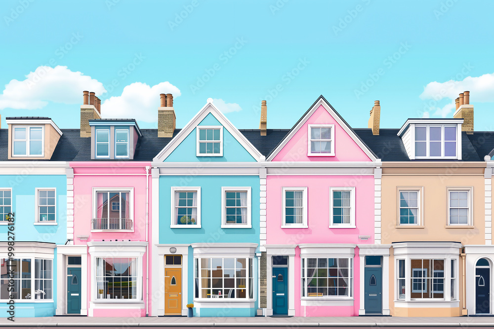 Georgian terraced town house home and apartments in Victorian London England UK which are a popular luxury style of housing in historic city areas, construction stock illustration image Georgian terraced town house home and apartments in Victorian London England UK which are a popular luxury style of housing in historic city areas, construction stock illustration image