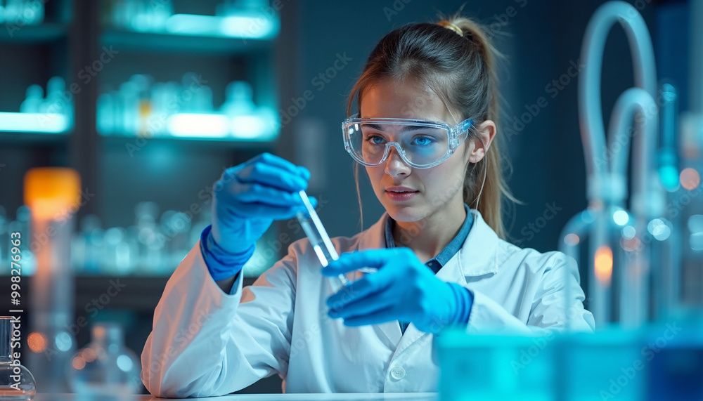 Young Female Scientist Working in Modern Laboratory – Medical Research, Lab Equipment, Professional Scientist, Scientific Discovery, Laboratory Experiment, Biotech Industry