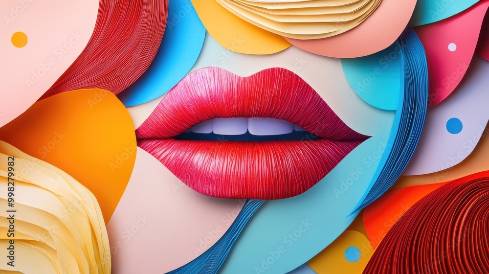 Vibrant abstraction lips surrounded by artistic paper elements Vibrant abstraction lips surrounded by artistic paper elements