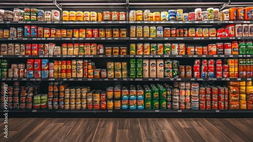 Canned Goods on Store Shelves photo