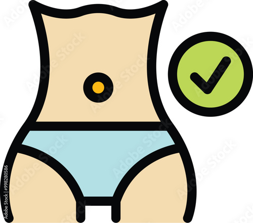 Female body with a green check mark, representing the concept of weight loss success and healthy lifestyle