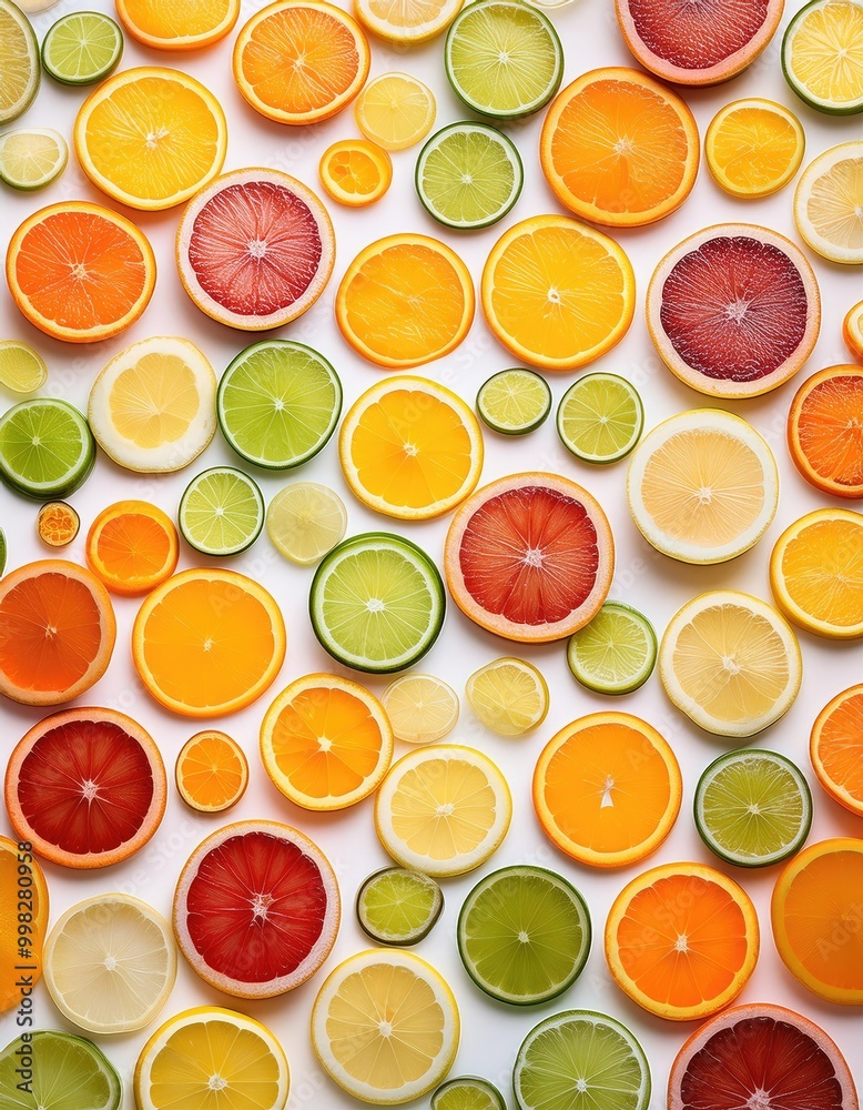 Citrus fruit slices on white background