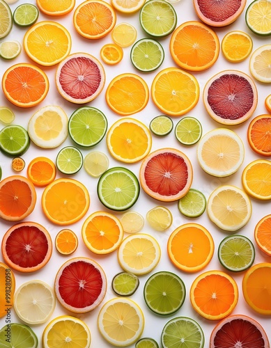 Citrus fruit slices on white background