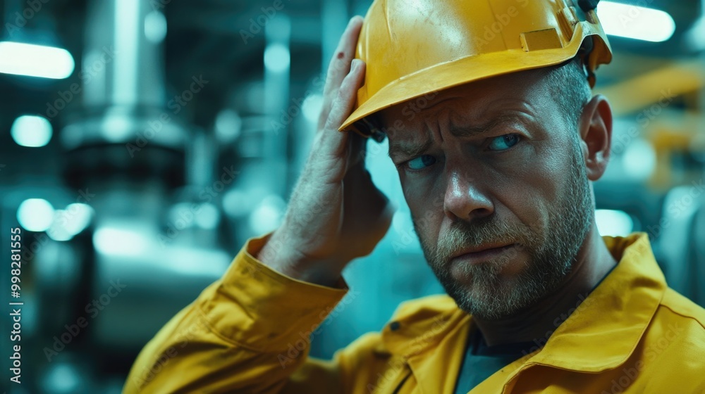 Working Man Pondering in Factory Working Man Pondering in Factory