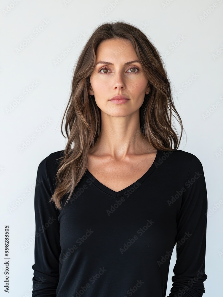 Obraz premium Contemporary Fashion Advertisement: Chic Woman in Turtleneck Sweater