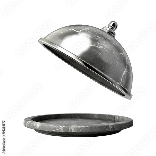 Elegant serving cloche and tray set, cut out photo