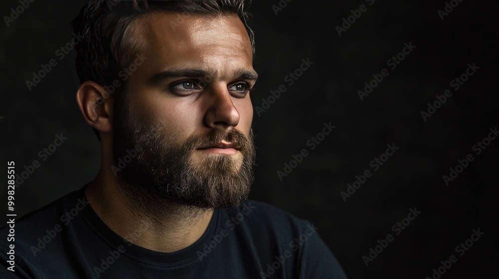 Close-up portrait of a bearded man. Perfect for illustrating themes of masculinity, confidence, and modern men. Close-up portrait of a bearded man. Perfect for illustrating themes of masculinity, confidence, and modern men.
