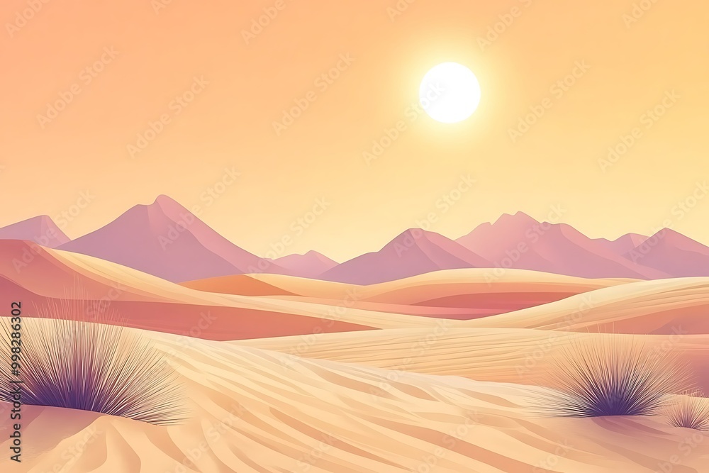 Serene desert landscape at sunset with gentle dunes. Serene desert landscape at sunset with gentle dunes.