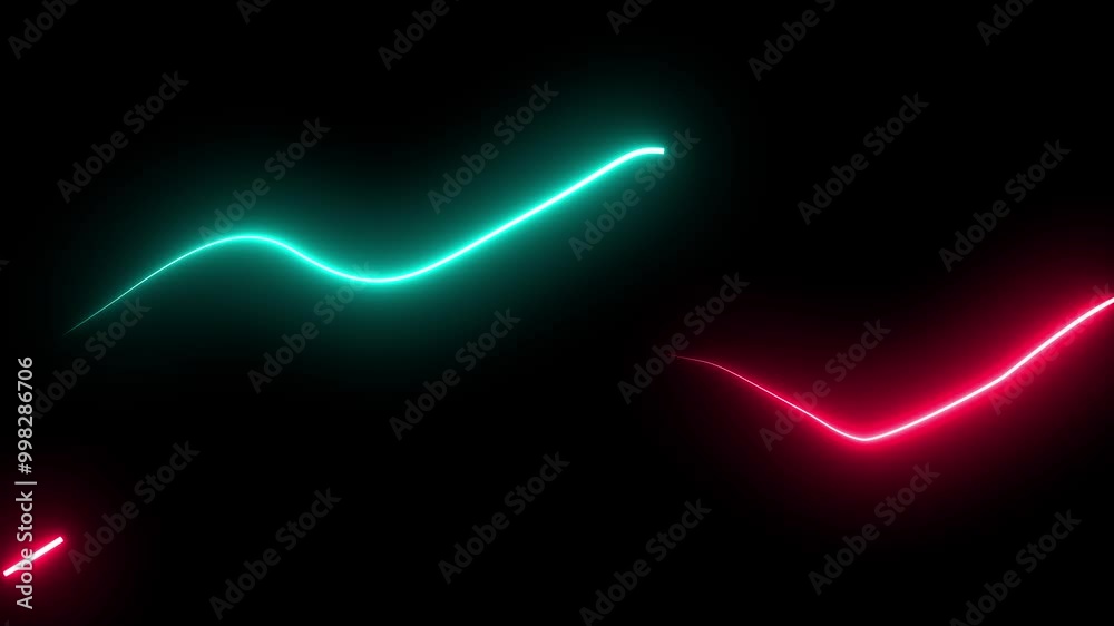 Abstract glowing neon line radio waves signal animation on black background Abstract glowing neon line radio waves signal animation on black background