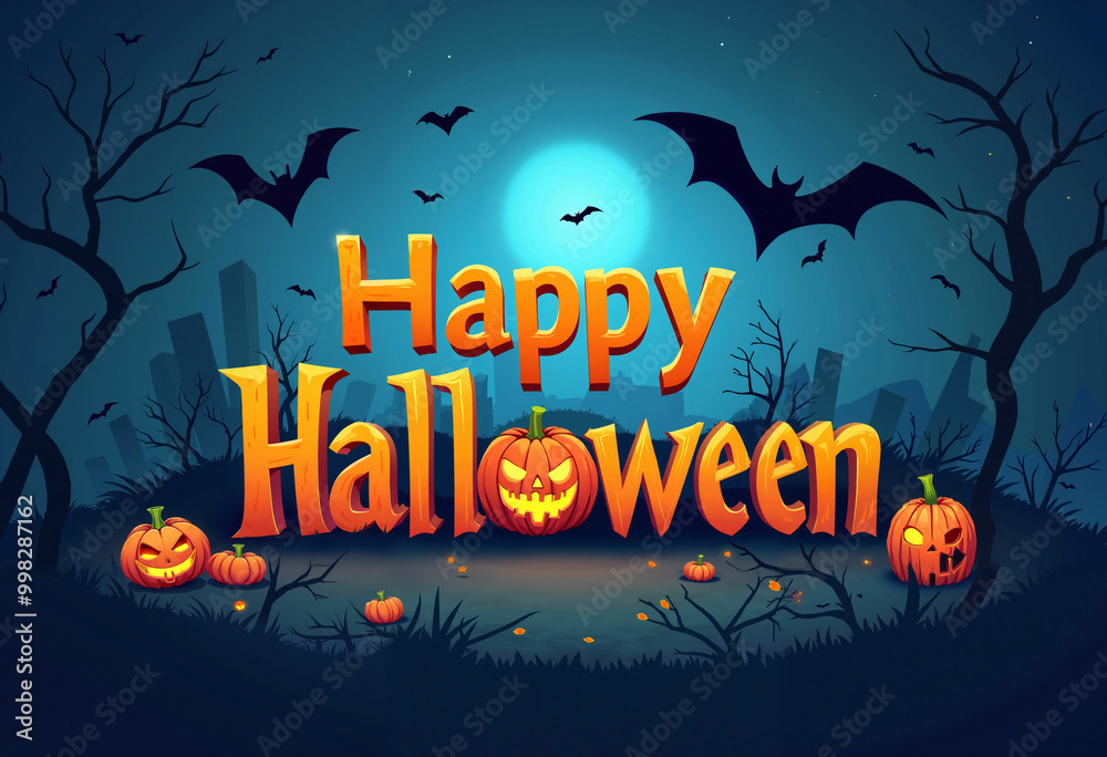 halloween poster with glowing pumpkins and text happy hallowing in the center halloween poster with glowing pumpkins and text happy hallowing in the center