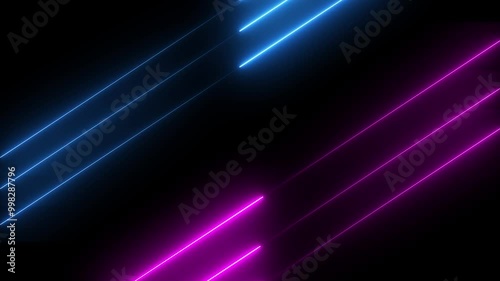 Glowing neon digital stripes line animation on black background.