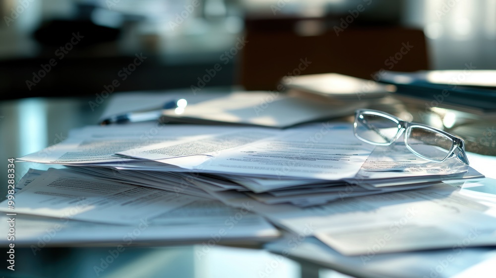 Scattered Business Reports and Documents on a Desk Scattered Business Reports and Documents on a Desk