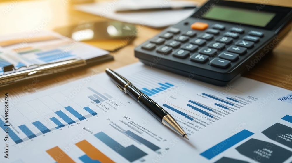 Business Meeting with Financial Charts and Documents Business Meeting with Financial Charts and Documents