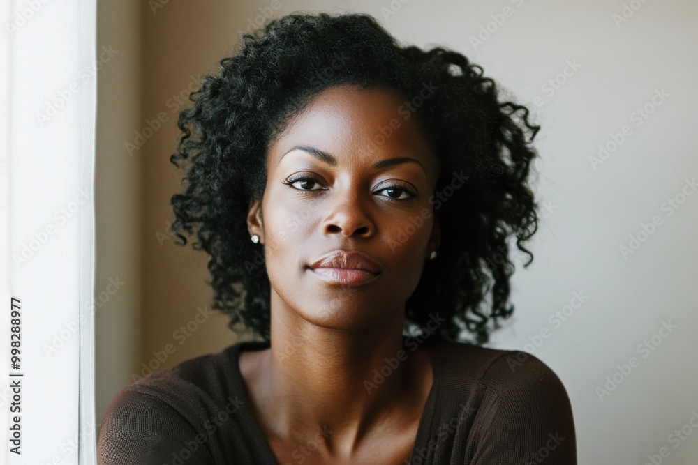 portrait of a confident 40-year-old black woman with natural curly hair portrait of a confident 40-year-old black woman with natural curly hair