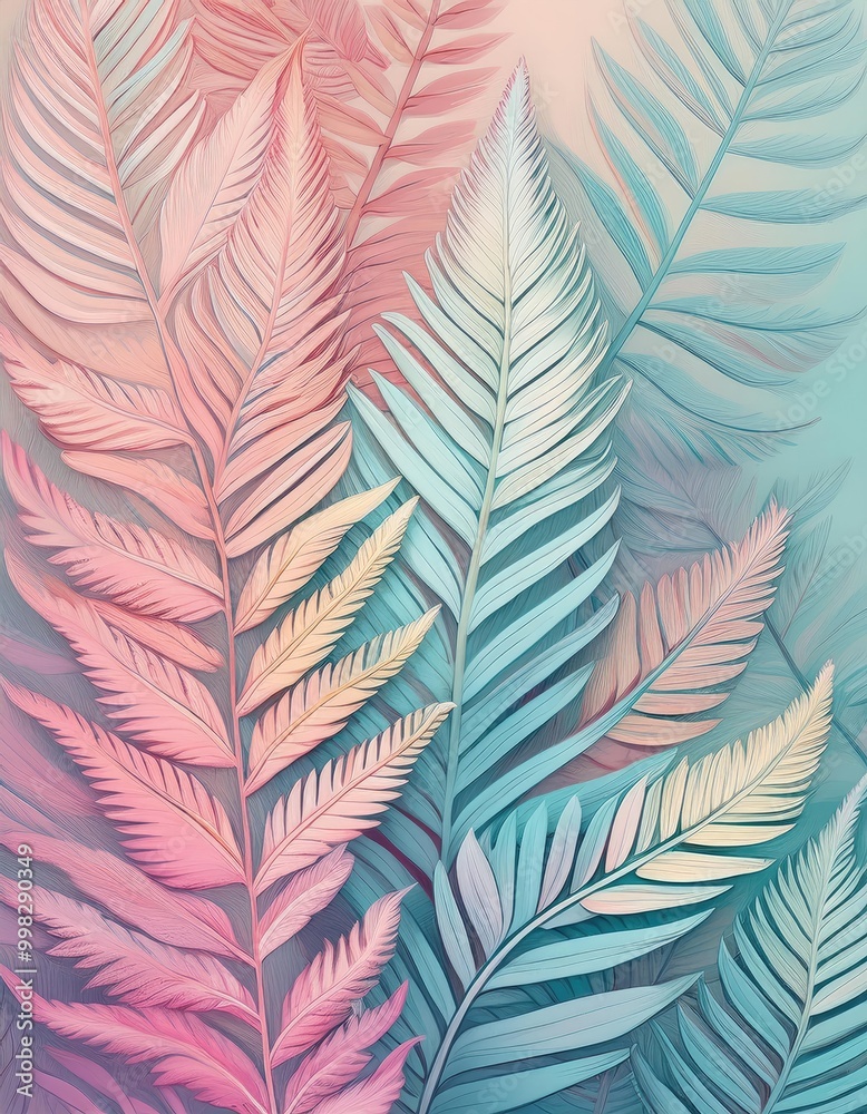 Tropical leaves in pink & blue Tropical leaves in pink & blue