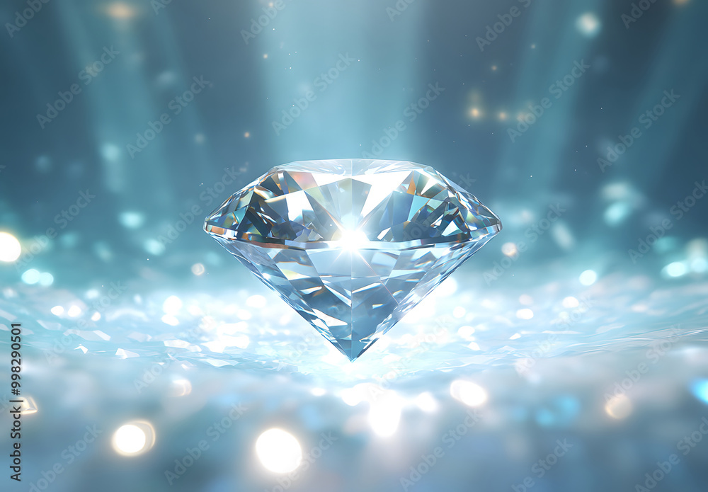 Sparkling Diamond on Blue Gradient Background – Luxury Gemstone Art design Sparkling Diamond on Blue Gradient Background – Luxury Gemstone Art design