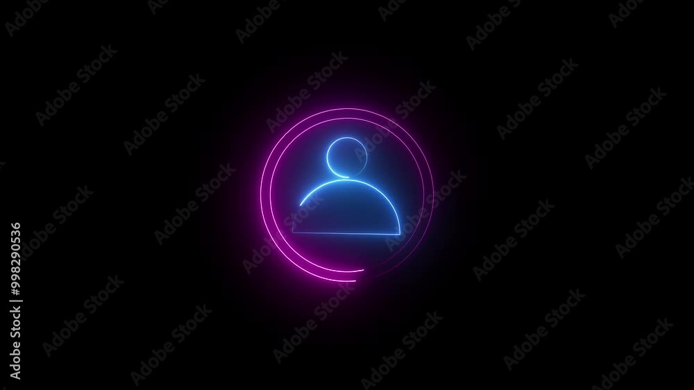 Glowing neon person sign, outline round avatar pictogram in vivid color. neon icon of user in flat style, person icon, user icon illustration. User profile login ...