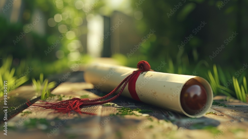 Diploma scroll with a graduation seal. Diploma scroll with a graduation seal.