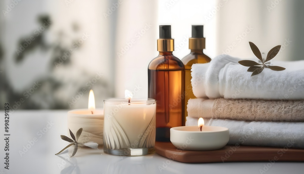 Spa Still Life with Aromatherapy and Towels Spa Still Life with Aromatherapy and Towels