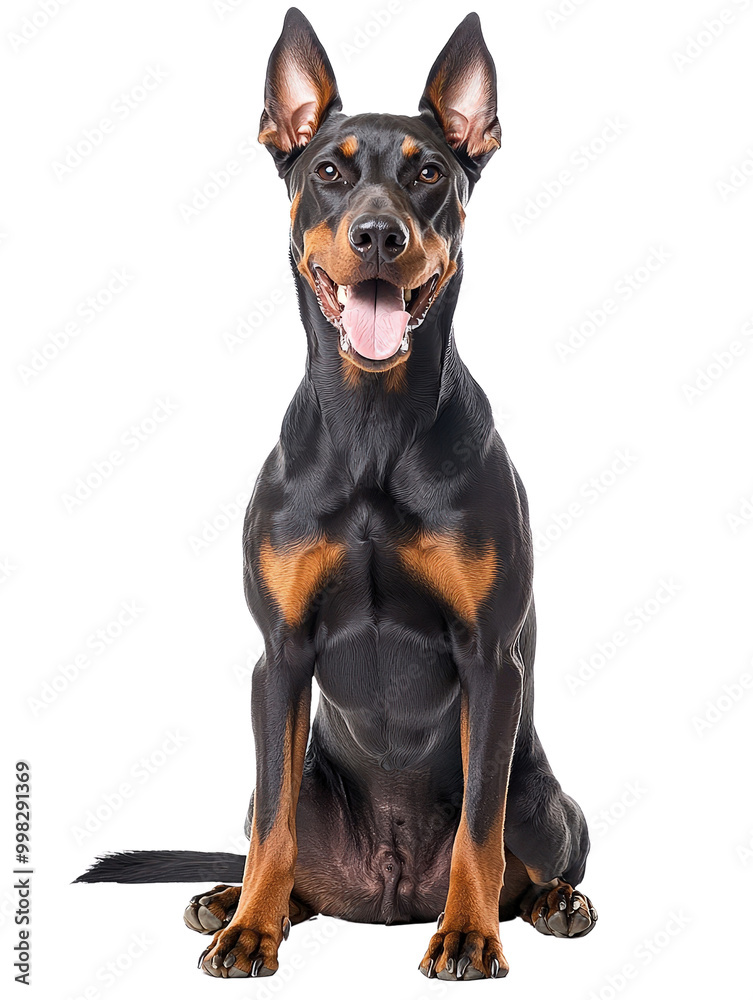 Joyful Doberman Pinscher Sitting in Isolation Joyful Doberman Pinscher Sitting in Isolation