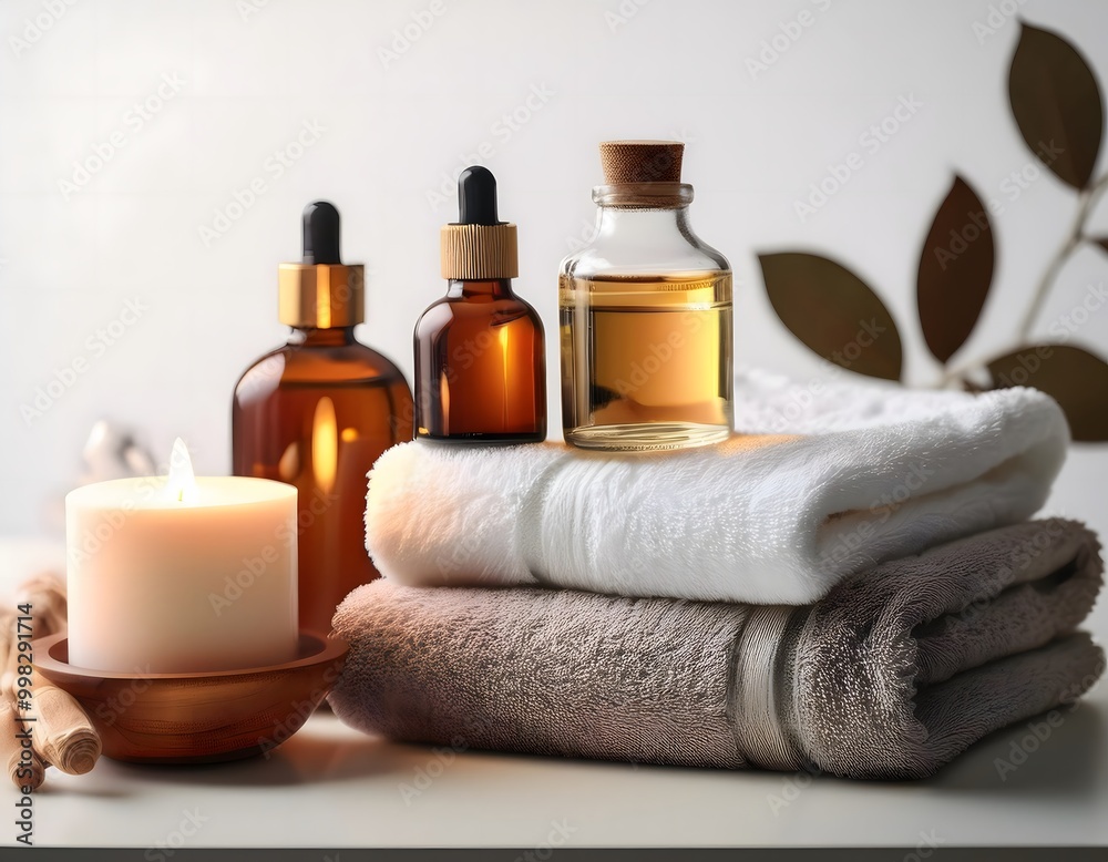 Spa Still Life with Aromatherapy and Towels Spa Still Life with Aromatherapy and Towels