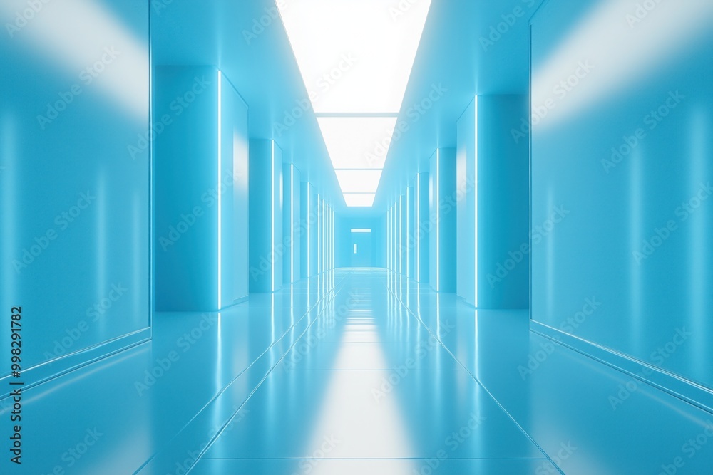 Abstract blue blurred corridor with white light